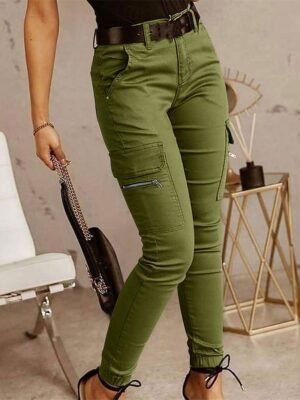 Fashion Streetwear Natural Solid Full Length Cargo Trousers - Image 9