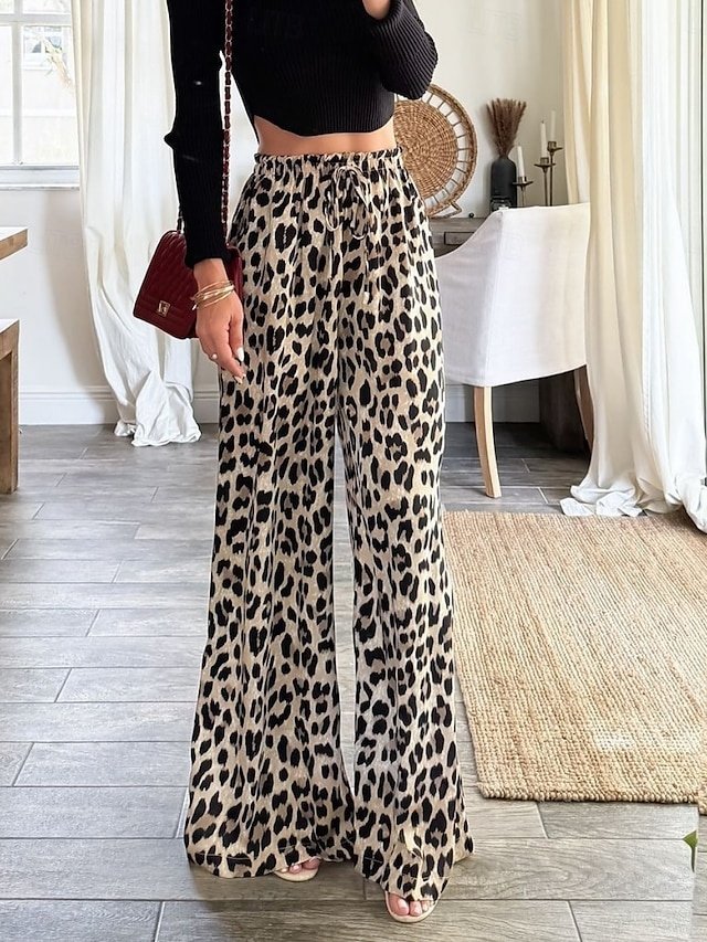 Fashion Streetwear Regular Fit Leopard High Waist Full Length Chinos - Image 1