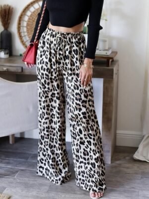 Fashion Streetwear Regular Fit Leopard High Waist Full Length Chinos - Image 3
