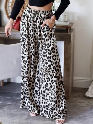 Fashion Streetwear Regular Fit Leopard High Waist Full Length Chinos - Image 4