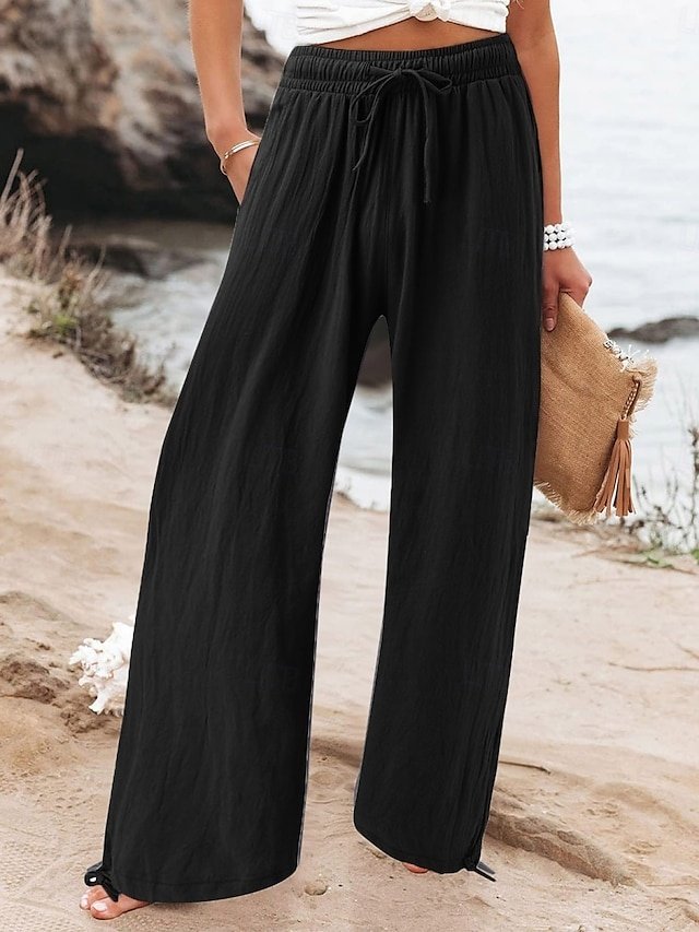 Fashion Streetwear Regular Fit Plain High Waist Full Length Chinos - Image 2