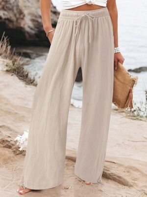 Fashion Streetwear Regular Fit Plain High Waist Full Length Chinos - Image 3