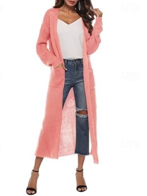 Fashion Streetwear Regular Solid Open Front Long Sleeve Long Cardigan - Image 2