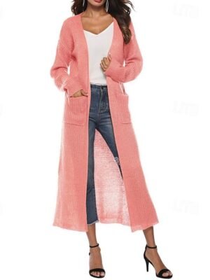 Fashion Streetwear Regular Solid Open Front Long Sleeve Long Cardigan - Image 3