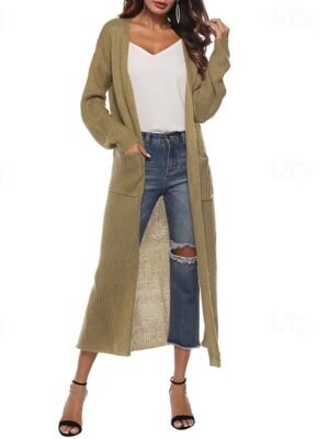 Fashion Streetwear Regular Solid Open Front Long Sleeve Long Cardigan - Image 5