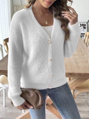 Fashion Streetwear Regular Solid V Neck Long Sleeve Cardigan - Image 2