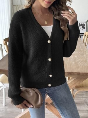 Fashion Streetwear Regular Solid V Neck Long Sleeve Cardigan - Image 5
