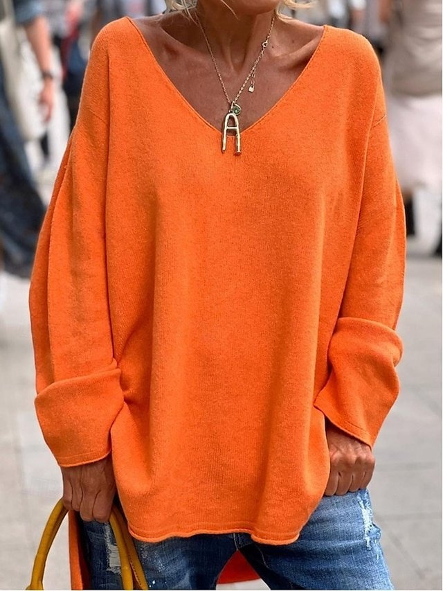Fashion Streetwear Solid Colour V Neck Long Sleeve Top - Image 1