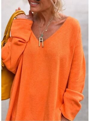Fashion Streetwear Solid Colour V Neck Long Sleeve Top - Image 3