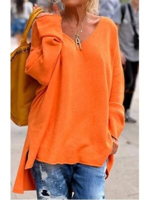 Fashion Streetwear Solid Colour V Neck Long Sleeve Top - Image 4