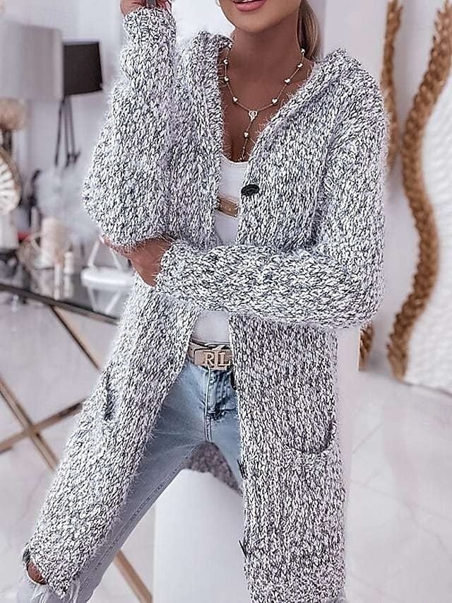 Fashion Streetwear Solid Open Front Knitted Long Sleeve Long Cardigan - Image 1