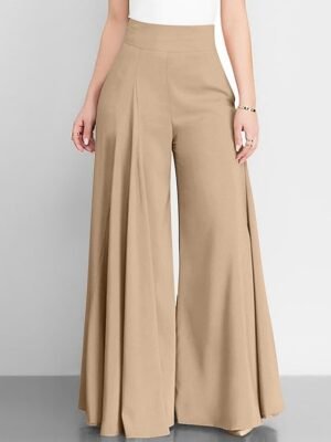 Fashion Streetwear Wide Leg High Waist Full Length Plain Trousers - Image 1