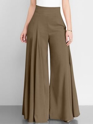 Fashion Streetwear Wide Leg High Waist Full Length Plain Trousers - Image 6