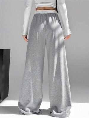 Fashion Streetwear Wide Leg High Waist Plain Full Length Sweatpants - Image 10