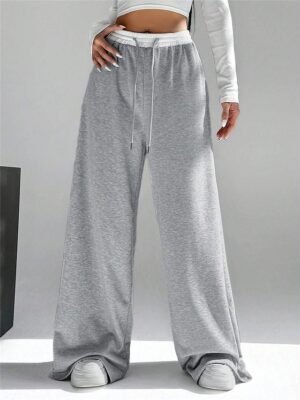 Fashion Streetwear Wide Leg High Waist Plain Full Length Sweatpants - Image 11