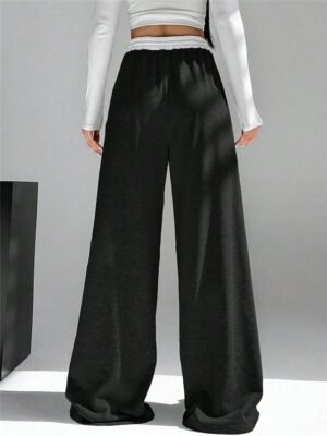 Fashion Streetwear Wide Leg High Waist Plain Full Length Sweatpants - Image 2