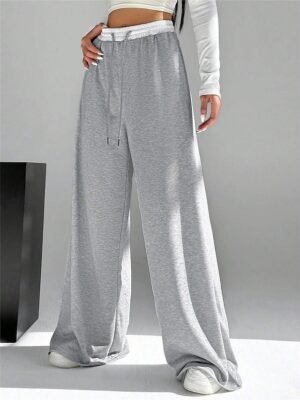 Fashion Streetwear Wide Leg High Waist Plain Full Length Sweatpants - Image 8