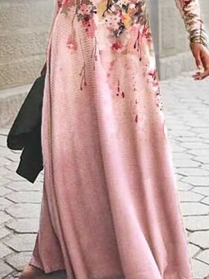 Fashion Swing Floral Crew Neck Long Sleeve Maxi Dress - Image 2