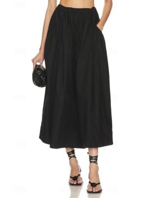 Fashion Swing Plain Mid Rise Maxi Skirt - Image 1