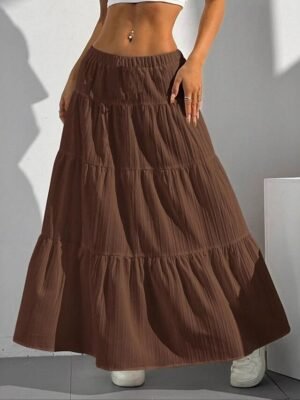Fashion Swing Plain Ruched Mid Rise Maxi Skirt - Image 3