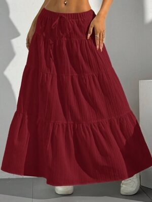 Fashion Swing Plain Ruched Mid Rise Maxi Skirt - Image 5