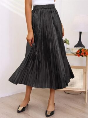 Fashion Swing Pleated Metallic Long Skirt - Image 10