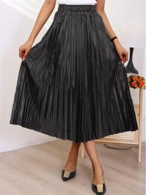 Fashion Swing Pleated Metallic Long Skirt - Image 11