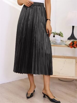 Fashion Swing Pleated Metallic Long Skirt - Image 12