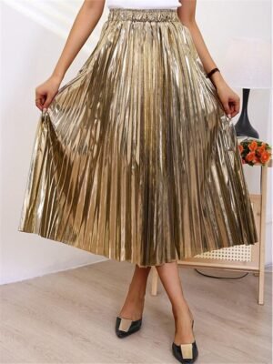 Fashion Swing Pleated Metallic Long Skirt - Image 2