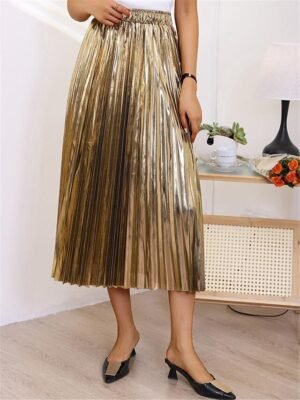 Fashion Swing Pleated Metallic Long Skirt - Image 3