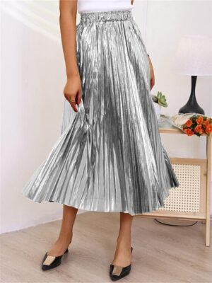 Fashion Swing Pleated Metallic Long Skirt - Image 4