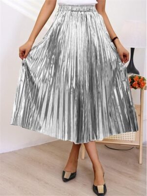 Fashion Swing Pleated Metallic Long Skirt - Image 5