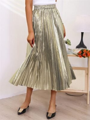 Fashion Swing Pleated Metallic Long Skirt - Image 7