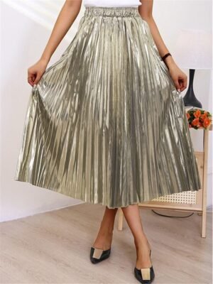 Fashion Swing Pleated Metallic Long Skirt - Image 8