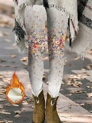 Fashion Thermal Natural Floral Print Full Length Leggings - Image 1