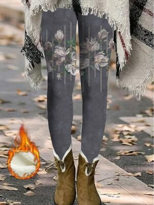 Fashion Thermal Natural Floral Print Full Length Leggings - Image 2