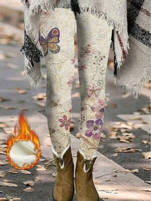 Fashion Thermal Natural Floral Print Full Length Leggings - Image 3
