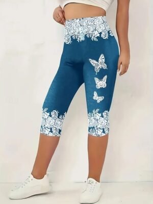 Fashion Vacation Graphic Mid Waist Capri Leggings - Image 1