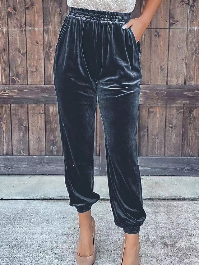 Fashion Velvet High Waist Full Length Joggers - Image 2