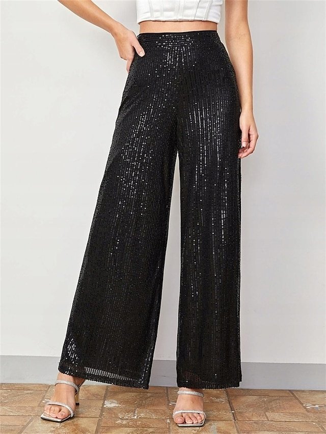 Fashion Wide Leg Plain Elastic Waist Full Length Trousers - Image 1