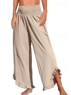 Fashion Wide Leg Plain Elastic Waist Full Length Culottes - Image 1