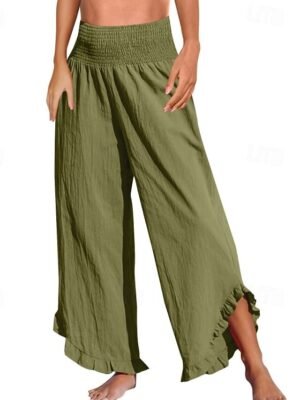 Fashion Wide Leg Plain Elastic Waist Full Length Culottes - Image 11