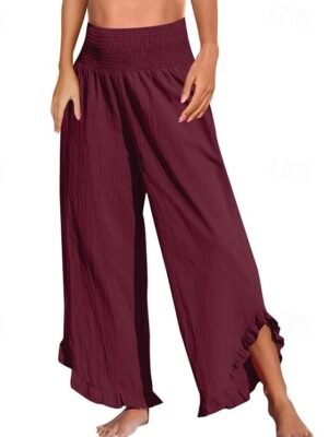 Fashion Wide Leg Plain Elastic Waist Full Length Culottes - Image 12