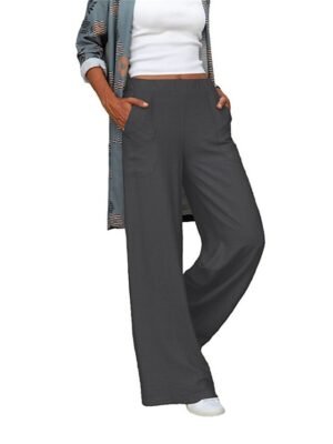 Fashion Wide Leg Plain Elastic Waist Full Length Trousers - Image 12