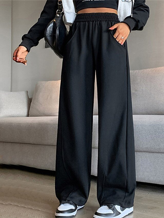Fashion Wide Leg Plain Elastic Waist Full Length Sweatpants - Image 2