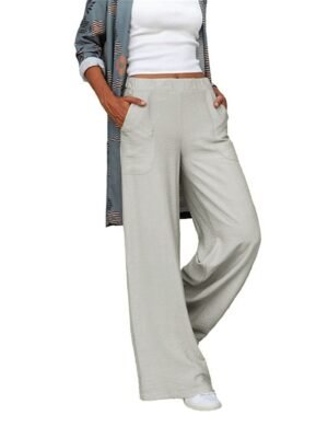 Fashion Wide Leg Plain Elastic Waist Full Length Trousers - Image 4