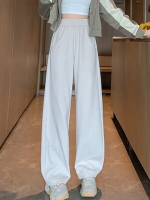 Fashion Wide Leg Plain Elastic Waist Full Length Sweatpants - Image 6