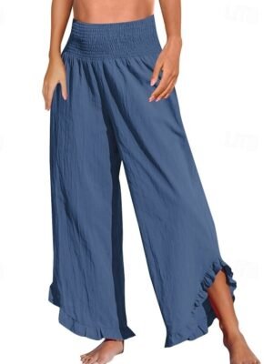 Fashion Wide Leg Plain Elastic Waist Full Length Culottes - Image 6