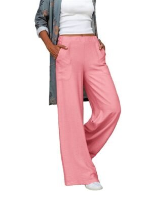 Fashion Wide Leg Plain Elastic Waist Full Length Trousers - Image 8