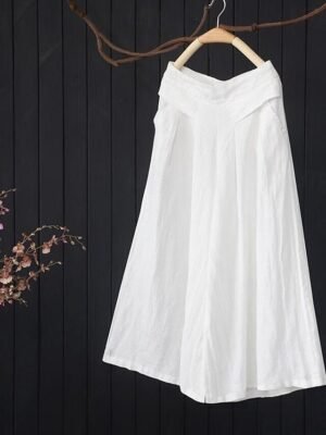 Fashion Wide Leg Plain Full Length Linen Trousers - Image 2